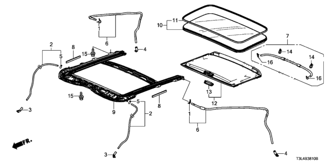 2013 Honda Accord Glass Assembly, Roof Diagram for 70200-T3L-A02