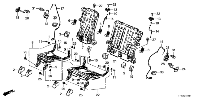 2021 Honda CR-V Hybrid Rear Seat Components Diagram