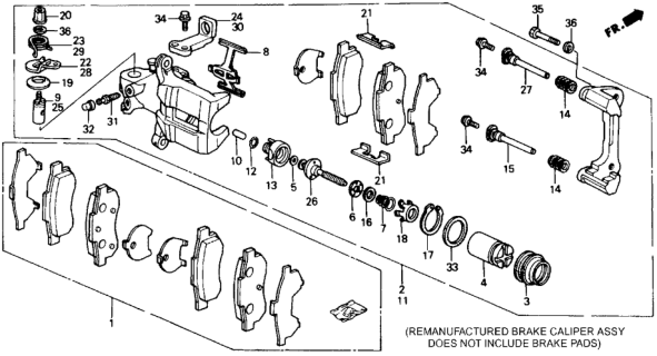 1990 Honda CRX 2 Door SI KA 5MT Rear Brake Caliper Diagram