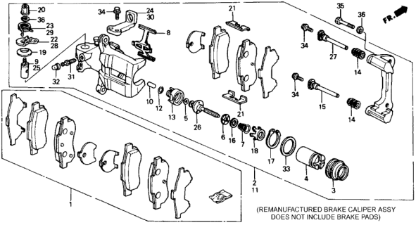 1990 Honda CRX Rear Brake Caliper Diagram