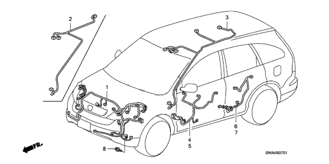 2008 Honda CR-V Wire Harness, Driver Door Diagram for 32751-SWA-A10