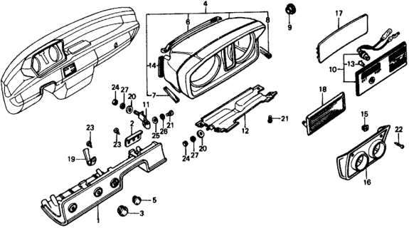 1978 Honda Civic 5 Door ** KH HMT Switch Panel - Meter Housing Diagram
