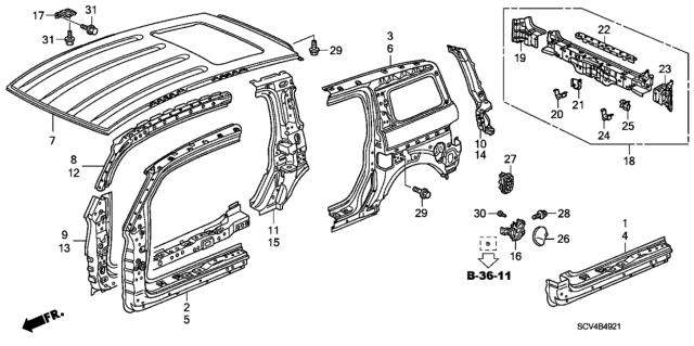 2005 Honda Element 5 Door LX (4WD) KA 4AT Outer Panel - Roof Panel (Plasma Style Panel) Diagram