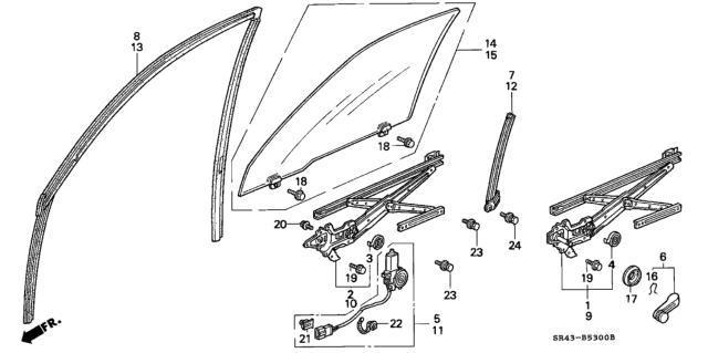1992 Honda Civic Channel, Right Front Door Run Diagram for 72235-SR1-A00