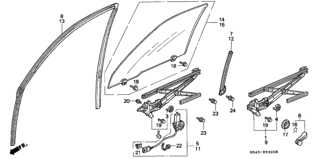 1995 Honda Civic Regulator, Right Front Door Diagram for 72210-SR4-003