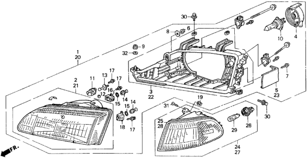 1993 Honda Civic Bulb, Headlight (Hb2) Diagram for 33111-SR3-A01