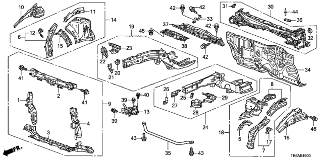 2013 Honda Fit Dashboard (Lower) Diagram for 61500-TF5-A50ZZ