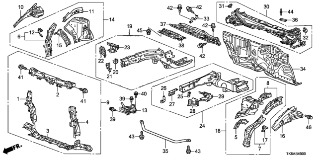 2013 Honda Fit Dashboard (Upper) Diagram for 61100-TF5-A50ZZ