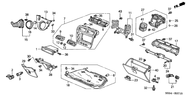 2003 Honda Civic 3 Door SI KA 5MT Instrument Panel Garnish (Passenger Side) Diagram