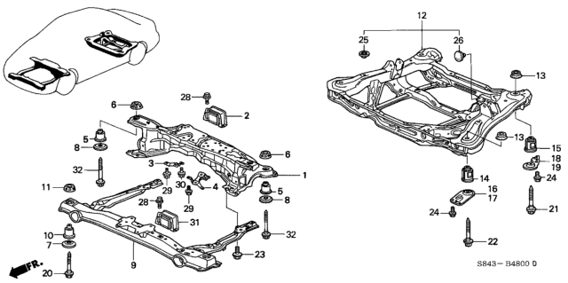 1999 Honda Accord Insulator F, Sub-Frame Mounting (Lower) Diagram for 50352-S87-A00