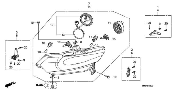 2010 Honda Insight Headlight Assembly, Driver Side Diagram for 33150-TM8-A01