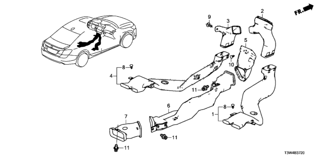 2017 Honda Accord Hybrid Duct Assy., RR. Vent Middle Diagram for 83466-T3V-J00