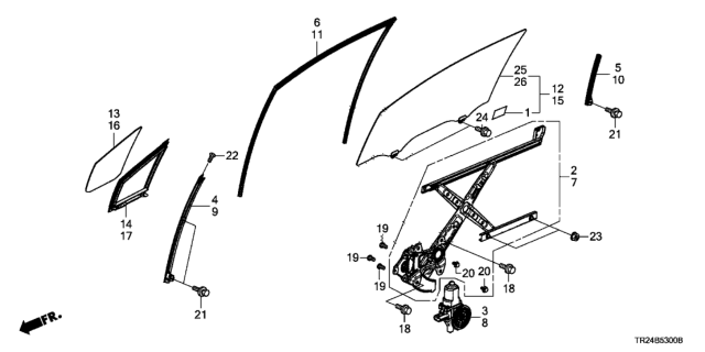 2015 Honda Civic Glass Assy., R. FR. Door (Green)(Pgw) Diagram for 73300-TR3-R00