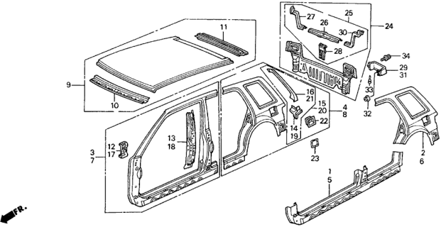 1988 Honda Civic 5 Door ** (WAGOVAN) KA 5MT Outer Panel Diagram