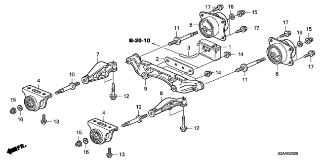 2008 Honda S2000 2 Door CR (WITH AC) KA 6MT Rear Differential Mount Diagram