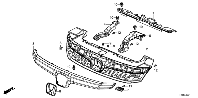 2012 Honda Civic Molding,FR Grille Diagram for 71122-TR7-A01