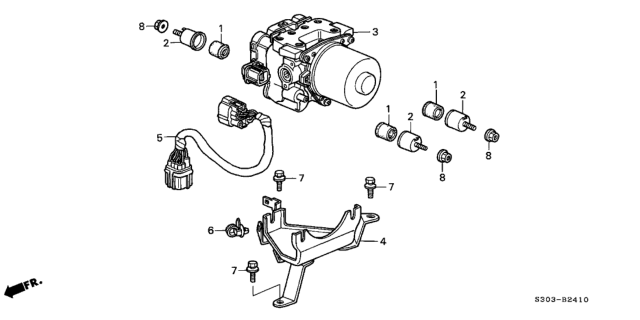 1997 Honda Prelude Rubber, ABS Mounting Diagram for 57101-S30-003
