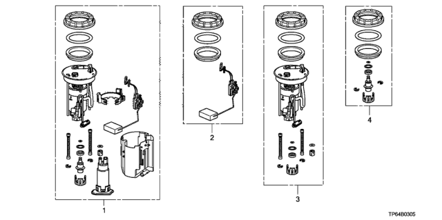 2014 Honda Crosstour Module Set, Fuel Pump Diagram for 17045-TY2-A00