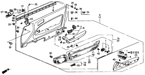 1993 Honda Accord Armrest, Left Front Door (Silky Ivory) Diagram for 83593-SM2-950ZD