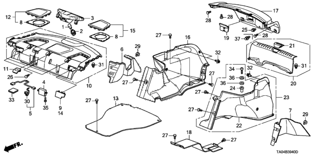 2009 Honda Accord 4 Door EXL-V6 (NAVIGATION/PZEV) KL 5AT Rear Tray - Side Lining Diagram