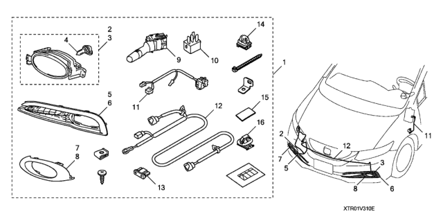 2014 Honda Civic 4 Door GX (NAVIGATION) KA 5AT Foglight Kit Diagram