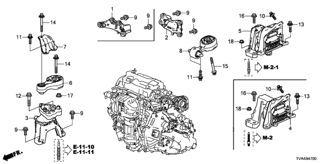 2019 Honda Accord Rubber Assembly, Transmission Mounting Diagram for 50850-TVC-A22