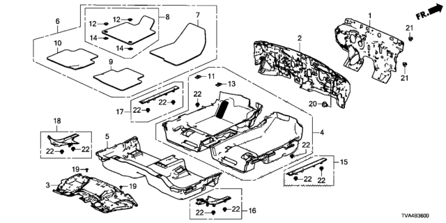 2020 Honda Accord Carpet Assy., FR. Floor *NH900L* (DEEP BLACK) Diagram for 83301-TVA-A11ZA