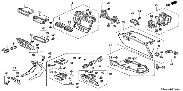 2004 Honda Civic 4 Door LX KA 5MT Instrument Panel Garnish (Passenger Side) Diagram