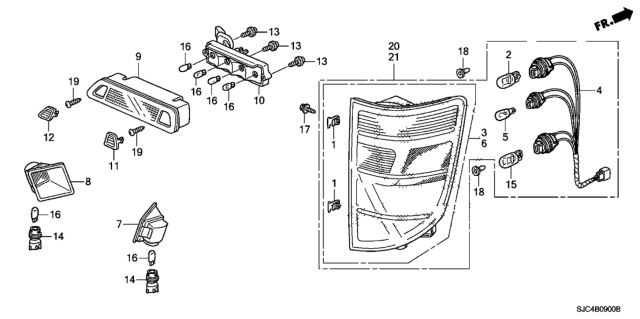2008 Honda Ridgeline 4 Door RTS KA 5AT Taillight - License Light Diagram