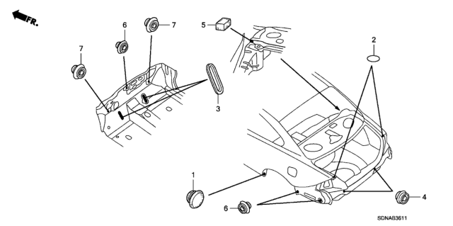 2007 Honda Accord 2 Door LXV6 KA 5AT Grommet (Rear) Diagram