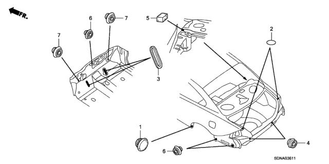 2007 Honda Accord Grommet (Rear) Diagram