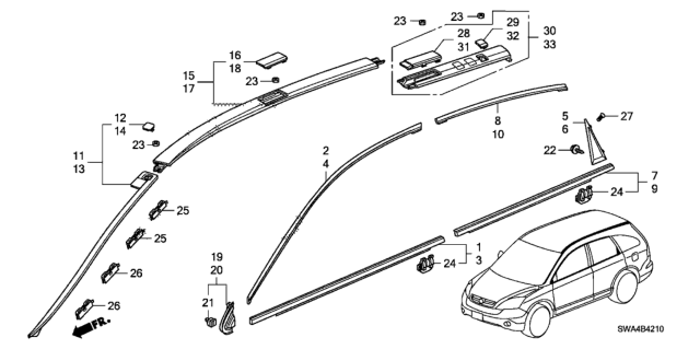 2009 Honda CR-V Garnish Assy., R. FR. Pillar Corner *YR578M* (URBAN TITANIUM METALLIC) Diagram for 75490-SWA-J01ZX