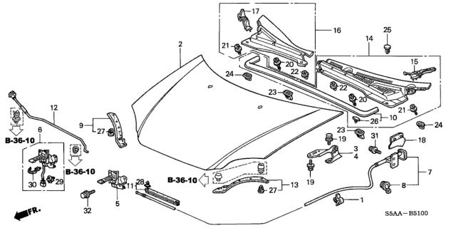 2004 Honda Civic Hood Diagram