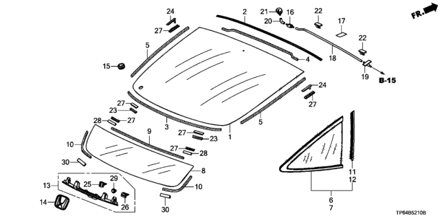 2014 Honda Crosstour Rear Windshield - Quarter Glass Diagram