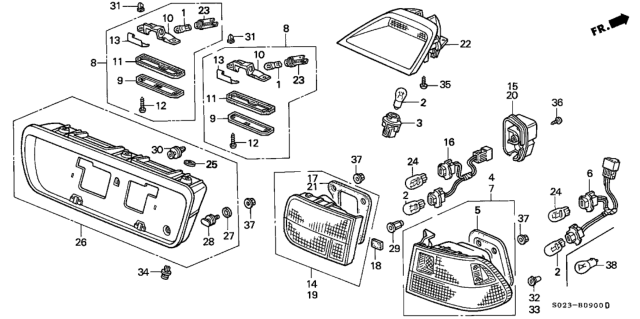 1999 Honda Civic Garnish Assembly, Rear License (Taffeta White) Diagram for 74890-S02-A10ZK