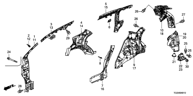 2021 Honda Passport 5 Door EXL (2WD) KA 9AT Inner Panel Diagram