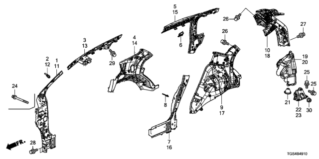 2020 Honda Passport GUSSET, R. RR. SHOCK ABSORBER Diagram for 74620-TZ5-A01