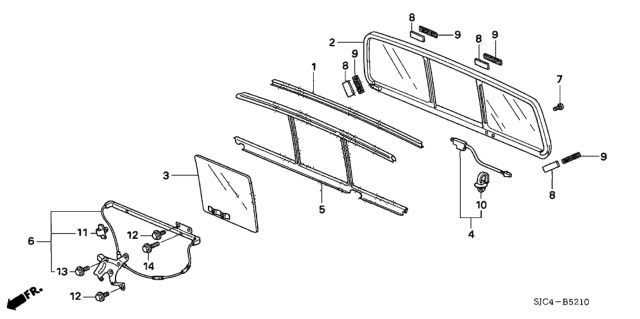 2010 Honda Ridgeline Rear Windshield - Quarter Glass Diagram