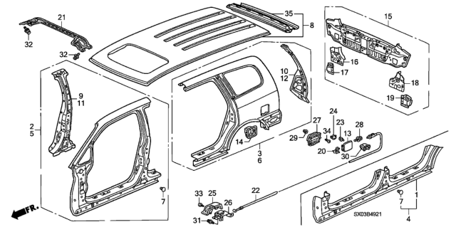 1995 Honda Odyssey Panel, L. Side Sill Diagram for 04641-SX0-Y00ZZ