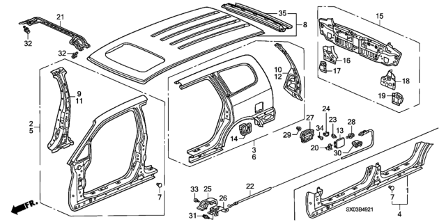 1997 Honda Odyssey 5 Door EX KA 4AT Outer Panel (Old Style Panel) Diagram