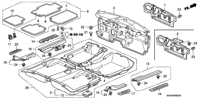 2007 Honda Accord 4 Door EX KA 5AT Floor Mat Diagram