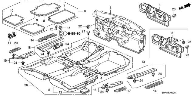 2007 Honda Accord Insulator, Dashboard Diagram for 74260-SDC-A10