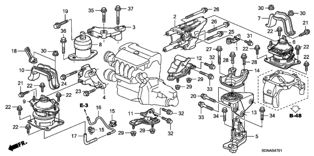 2007 Honda Accord Stay A, Electronic Control Mount Tube Diagram for 50947-SDA-A20