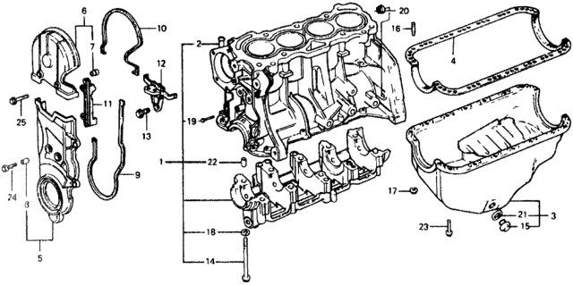 1977 Honda Civic Cylinder Block - Oil Pan Diagram