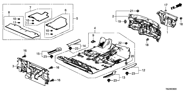 2017 Honda Ridgeline 4 Door RTL (AWD) KA 6AT Floor Mat Diagram