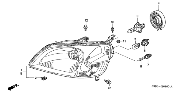 2003 Honda Civic 4 Door MX (HYBRID) KL CVT Headlight Diagram