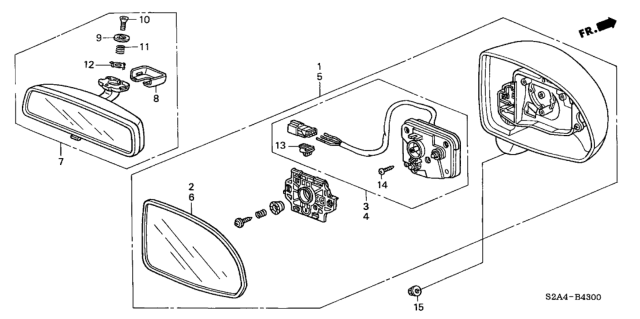 2002 Honda S2000 Mirror Assembly, Rearview (Graphite Black) (Day/Night) Diagram for 76400-S2A-003ZA
