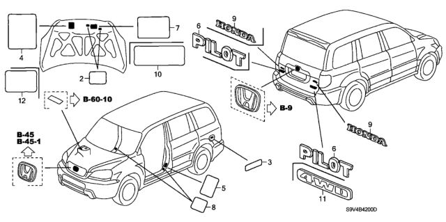 2004 Honda Pilot Placard, Specification (Usa) Diagram for 42762-S9V-A04