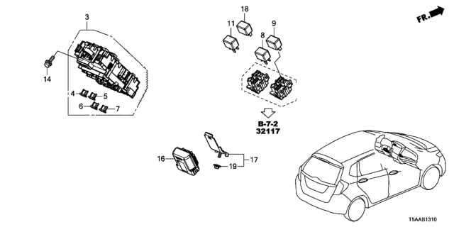 2019 Honda Fit Box Assembly, Fuse (Rewritable) Diagram for 38200-T5A-A32