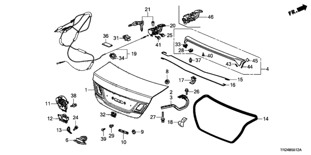 2015 Honda Civic Weatherstrip, Trunk Lid Diagram for 74865-TR3-A01